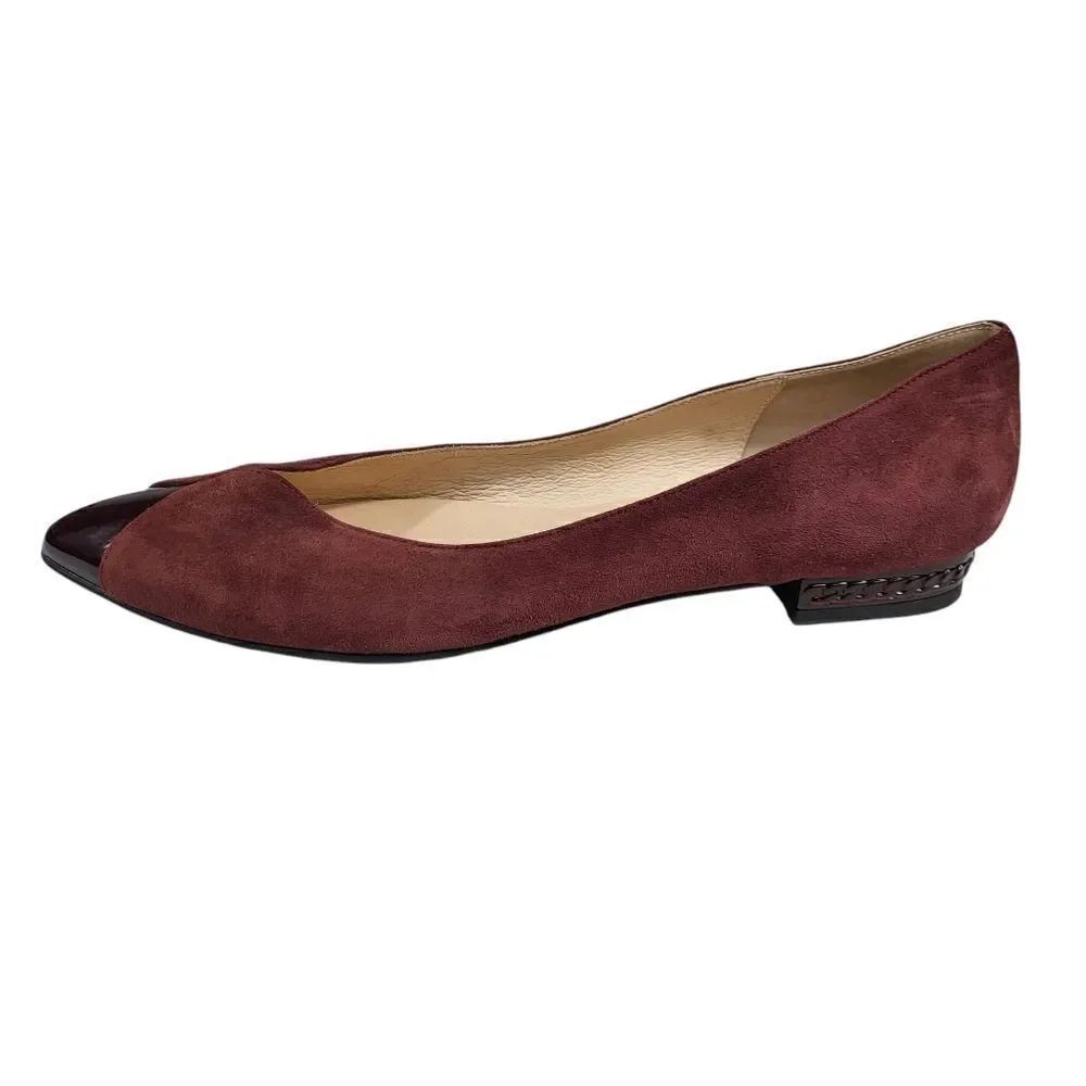 French Sole Zigzag  Burgundy Suede & Patent Flat Size 9.5